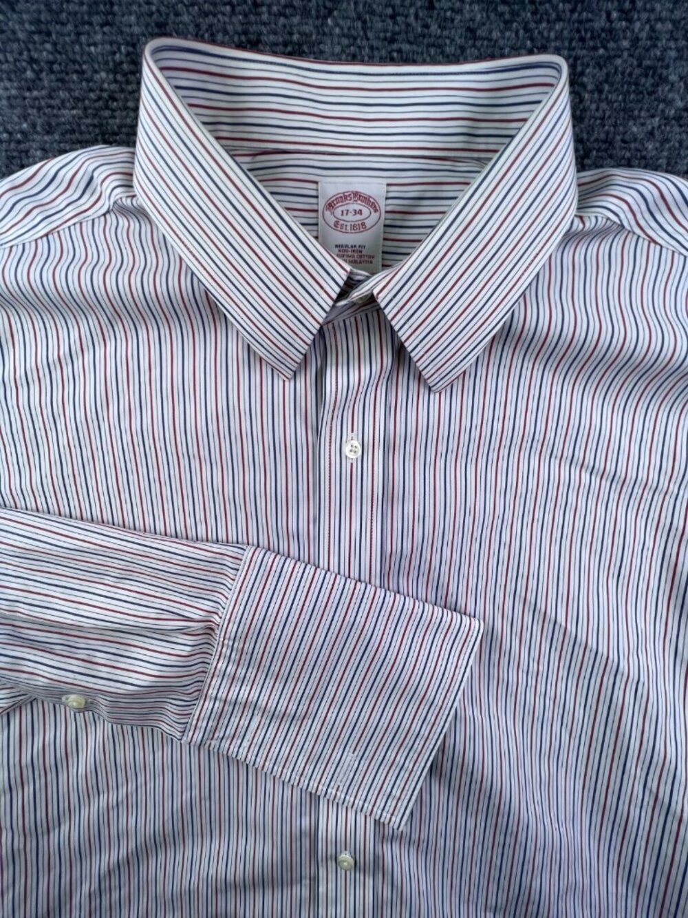 Brooks Brothers Button Up Shirt Long Sleeve Men’s 17 34 Striped Red White Blue